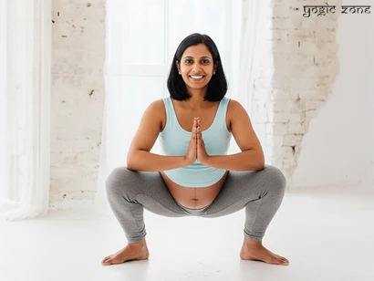 Prenatal yoga Asanas. Lady in Malasana or the Birthing Squat, blog image by yogiczone.com