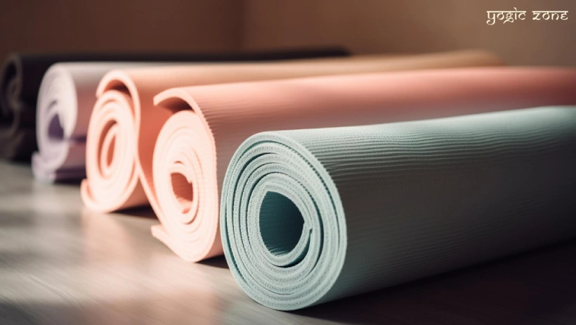 Rolled up yoga mats. Blog on types of yoga mats by yogiczone.com