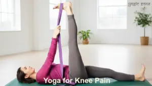 Lady practicing yoga for knee pain. Supta Padangusthasana