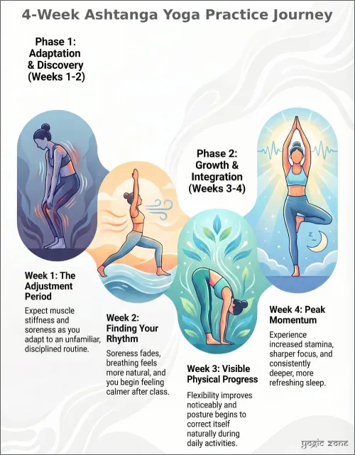 4‑Week Ashtanga Yoga Practice Journey infographic